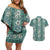 Hawaii Vintage Green Hibiscus Tapa Pattern Couples Matching Off Shoulder Short Dress and Hawaiian Shirt
