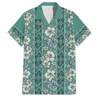 Hawaii Vintage Green Hibiscus Tapa Pattern Family Matching Puletasi and Hawaiian Shirt