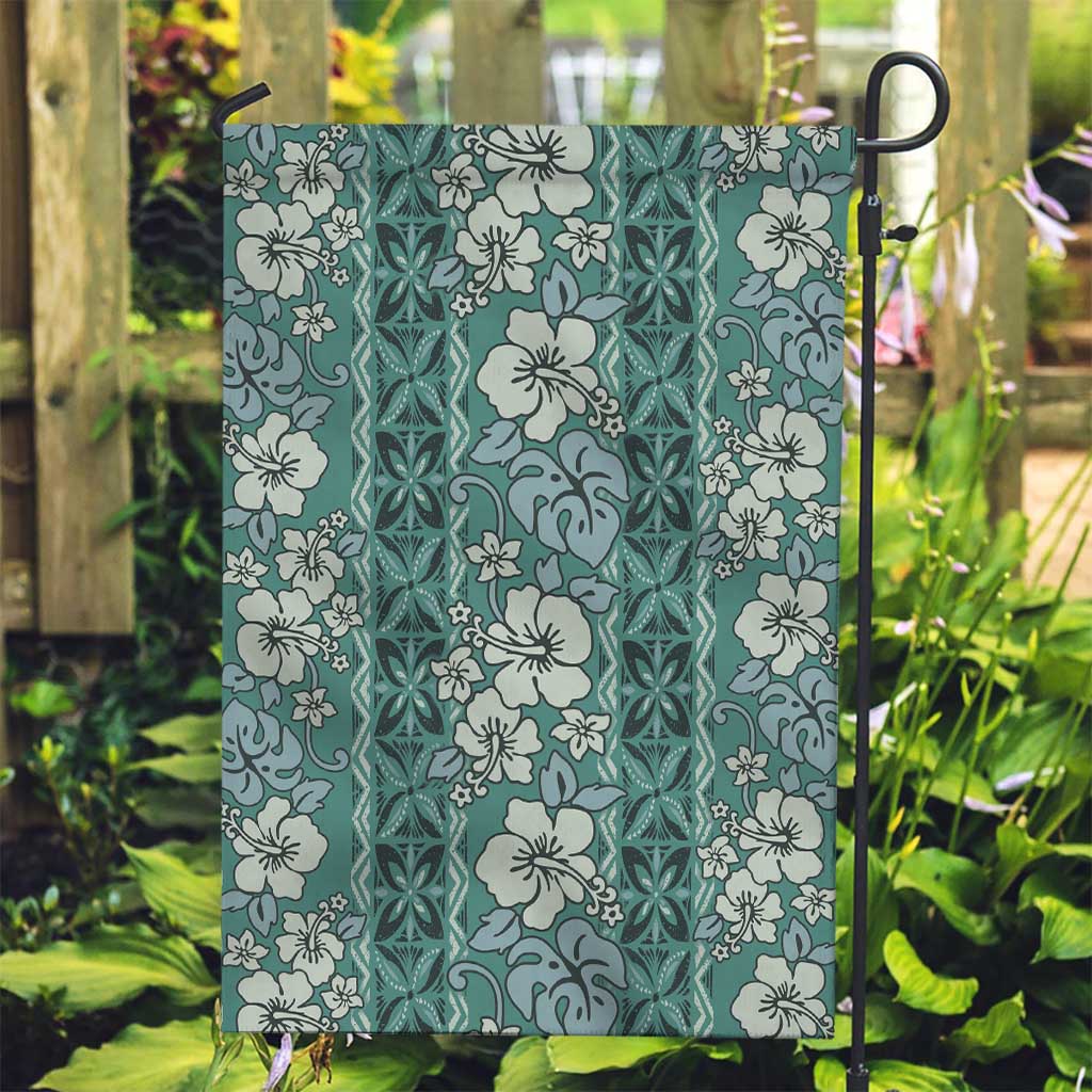 Hawaii Vintage Green Hibiscus Tapa Pattern Garden Flag