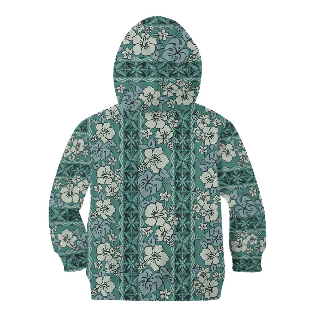 Hawaii Vintage Green Hibiscus Tapa Pattern Kid Hoodie