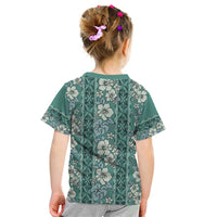Hawaii Vintage Green Hibiscus Tapa Pattern Kid T Shirt