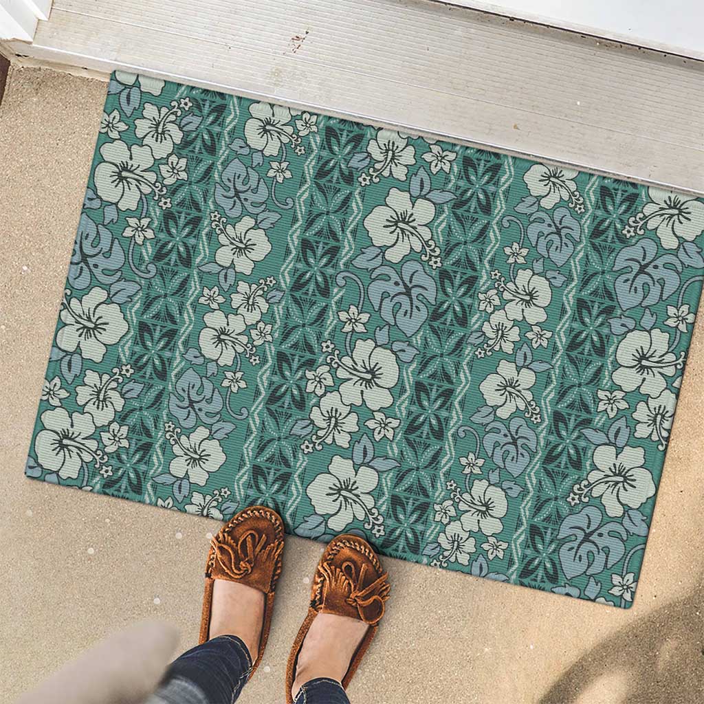 Hawaii Vintage Green Hibiscus Tapa Pattern Rubber Doormat LT05 - Polynesian Pride