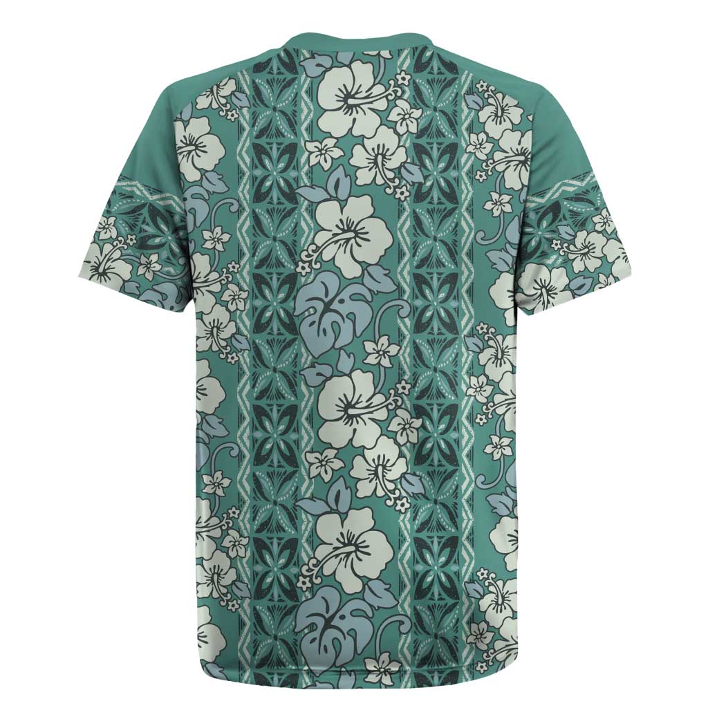 Hawaii Vintage Green Hibiscus Tapa Pattern Rugby Jersey