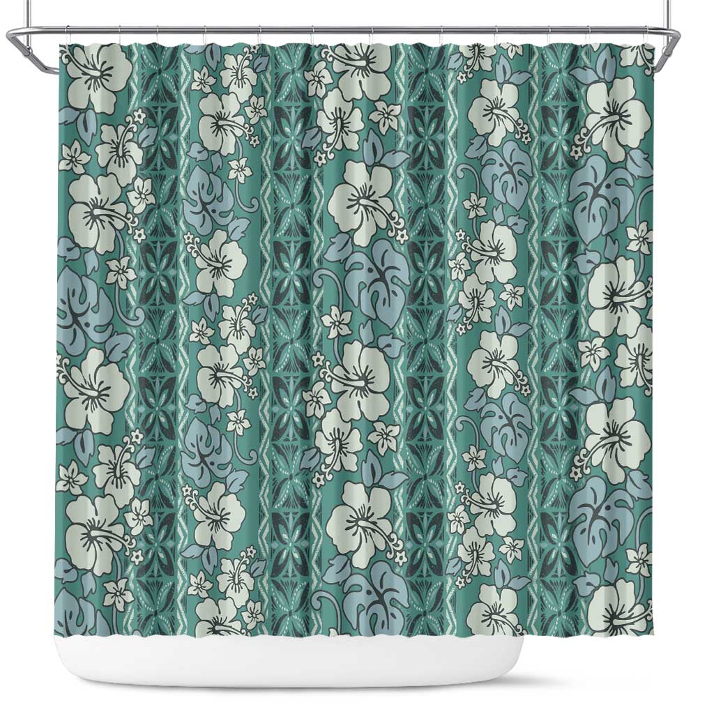 Hawaii Vintage Green Hibiscus Tapa Pattern Shower Curtain LT05 Green - Polynesian Pride