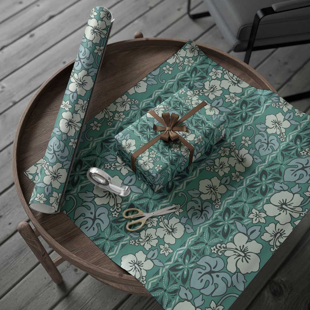 Hawaii Vintage Green Hibiscus Tapa Pattern Wrapping Paper - Polynesian Pride