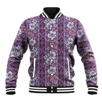 Hawaii Vintage Violet Hibiscus Tapa Pattern Baseball Jacket
