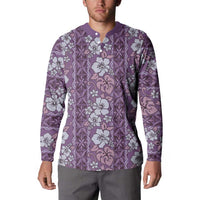 Hawaii Vintage Violet Hibiscus Tapa Pattern Button Sweatshirt
