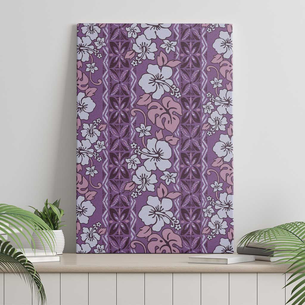 Hawaii Vintage Violet Hibiscus Tapa Pattern Canvas Wall Art
