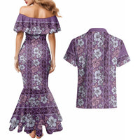 Hawaii Vintage Violet Hibiscus Tapa Pattern Couples Matching Mermaid Dress and Hawaiian Shirt LT05 - Polynesian Pride