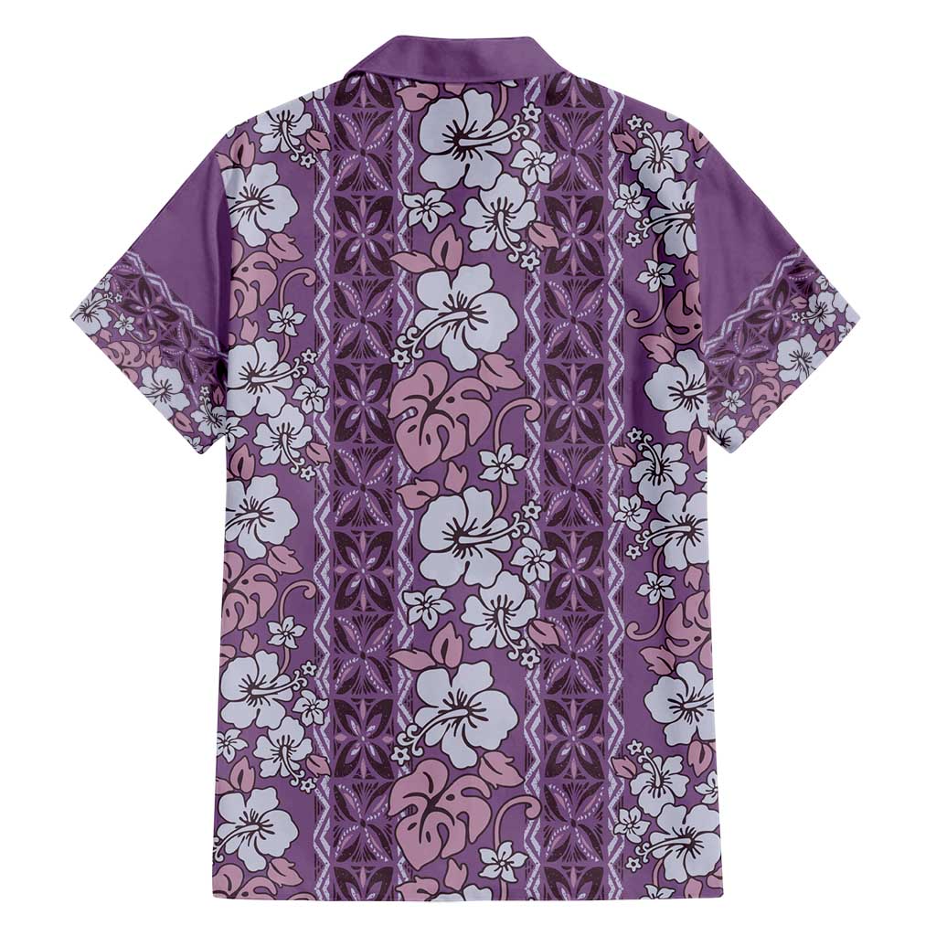 Hawaii Vintage Violet Hibiscus Tapa Pattern Family Matching Off Shoulder Maxi Dress and Hawaiian Shirt
