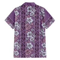 Hawaii Vintage Violet Hibiscus Tapa Pattern Family Matching Tank Maxi Dress and Hawaiian Shirt