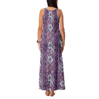 Hawaii Vintage Violet Hibiscus Tapa Pattern Family Matching Tank Maxi Dress and Hawaiian Shirt