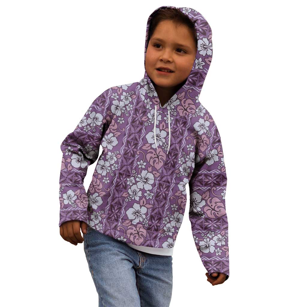 Hawaii Vintage Violet Hibiscus Tapa Pattern Kid Hoodie