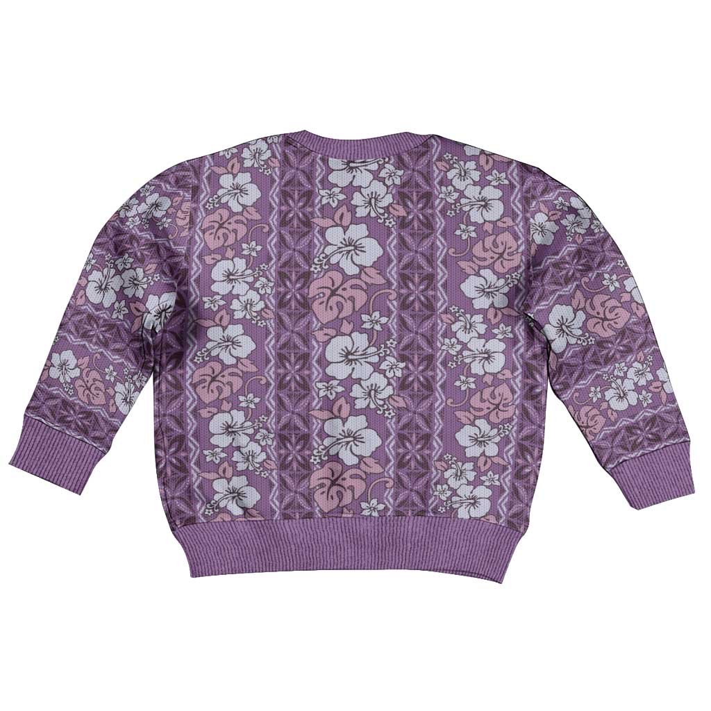 Hawaii Vintage Violet Hibiscus Tapa Pattern Kid Ugly Christmas Sweater