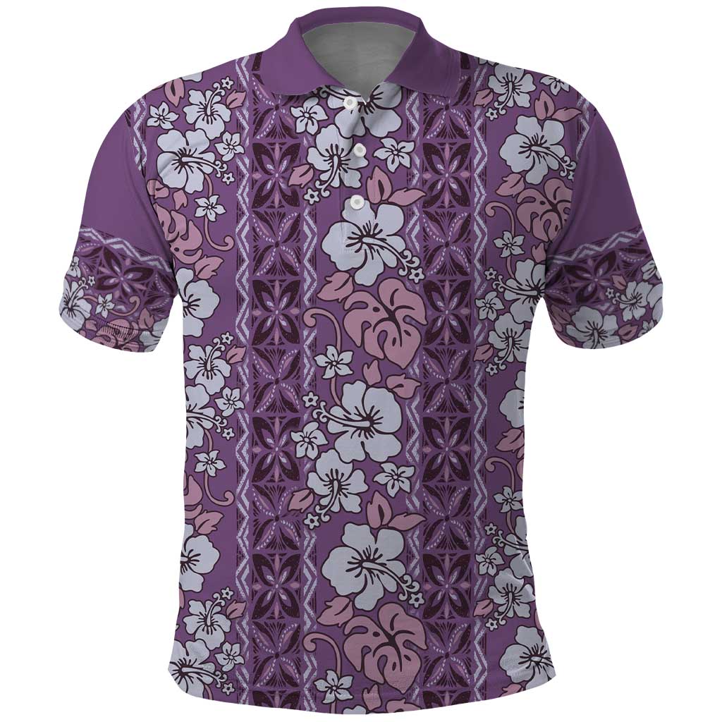 Hawaii Vintage Violet Hibiscus Tapa Pattern Polo Shirt