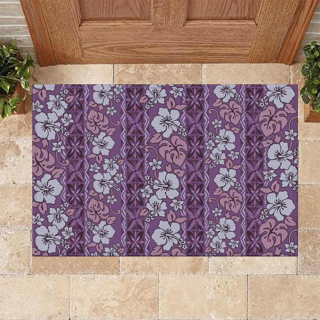 Hawaii Vintage Violet Hibiscus Tapa Pattern Rubber Doormat