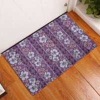 Hawaii Vintage Violet Hibiscus Tapa Pattern Rubber Doormat