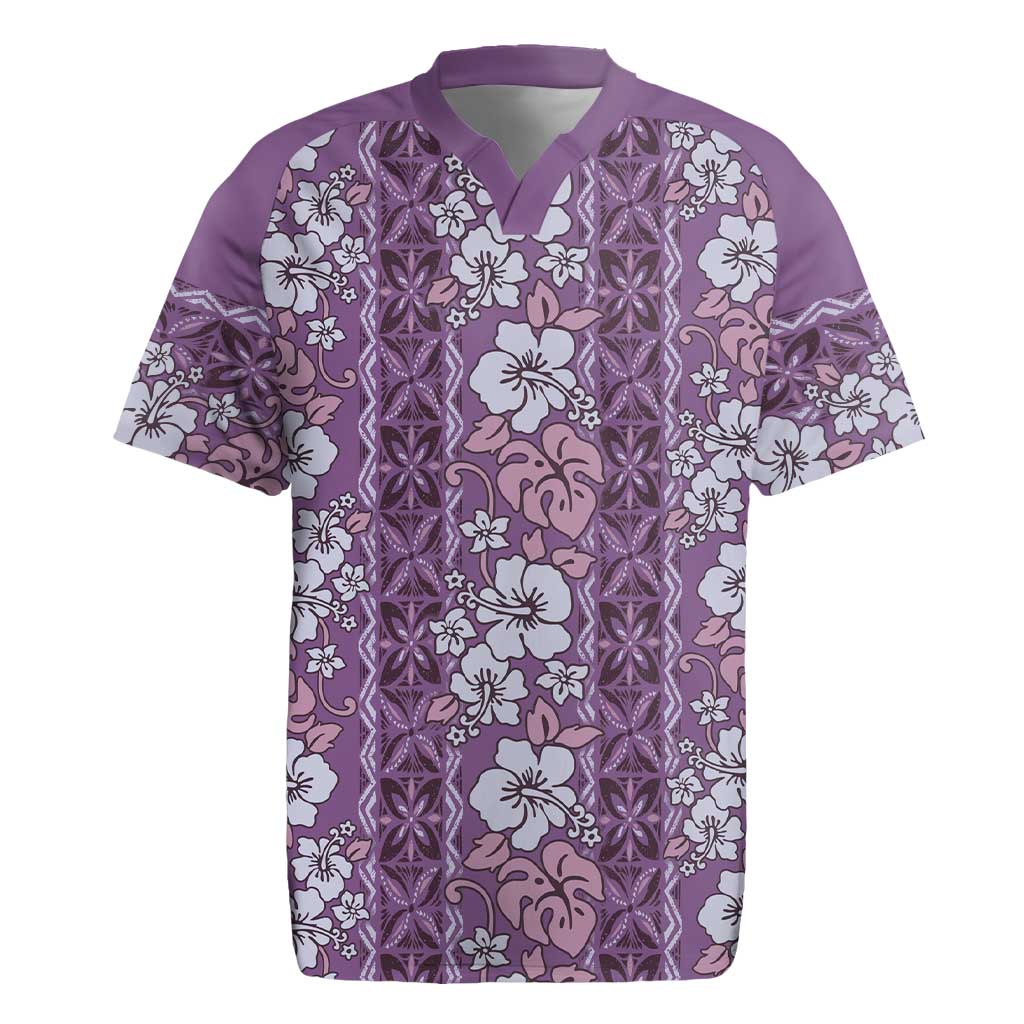 Hawaii Vintage Violet Hibiscus Tapa Pattern Rugby Jersey