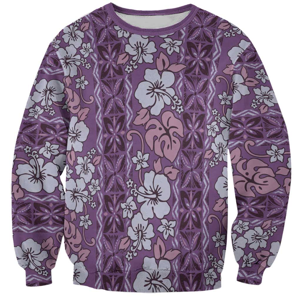 Hawaii Vintage Violet Hibiscus Tapa Pattern Sweatshirt