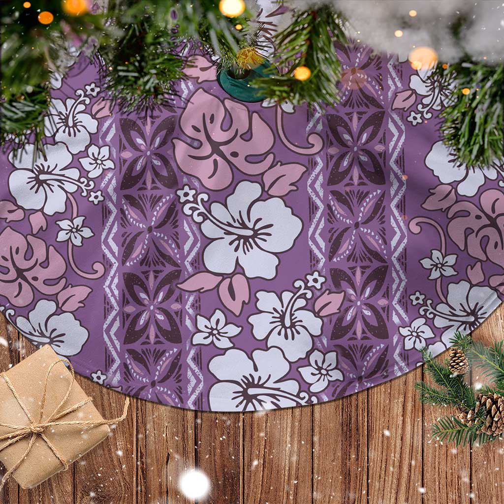 Hawaii Vintage Violet Hibiscus Tapa Pattern Tree Skirt