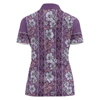 Hawaii Vintage Violet Hibiscus Tapa Pattern Women Polo Shirt