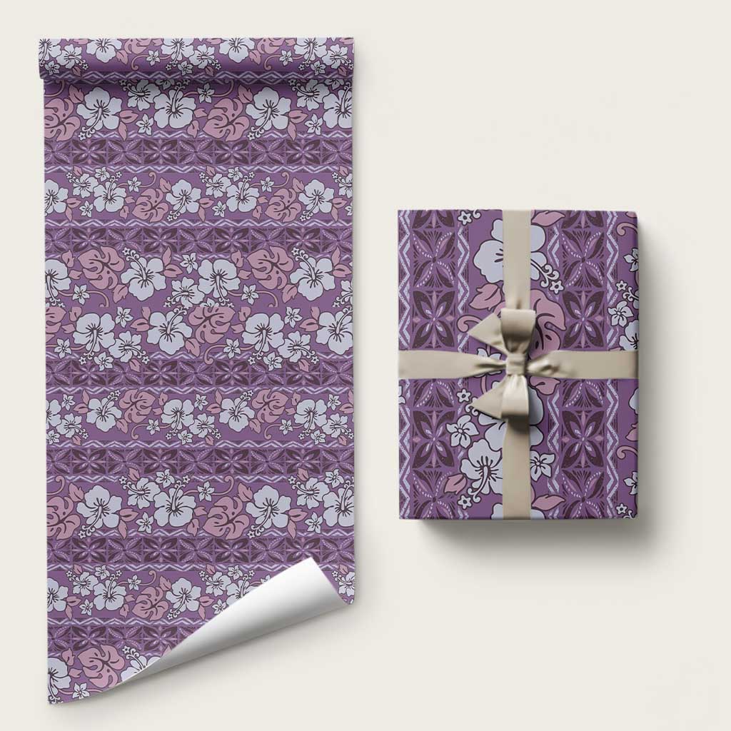 Hawaii Vintage Violet Hibiscus Tapa Pattern Wrapping Paper - Polynesian Pride