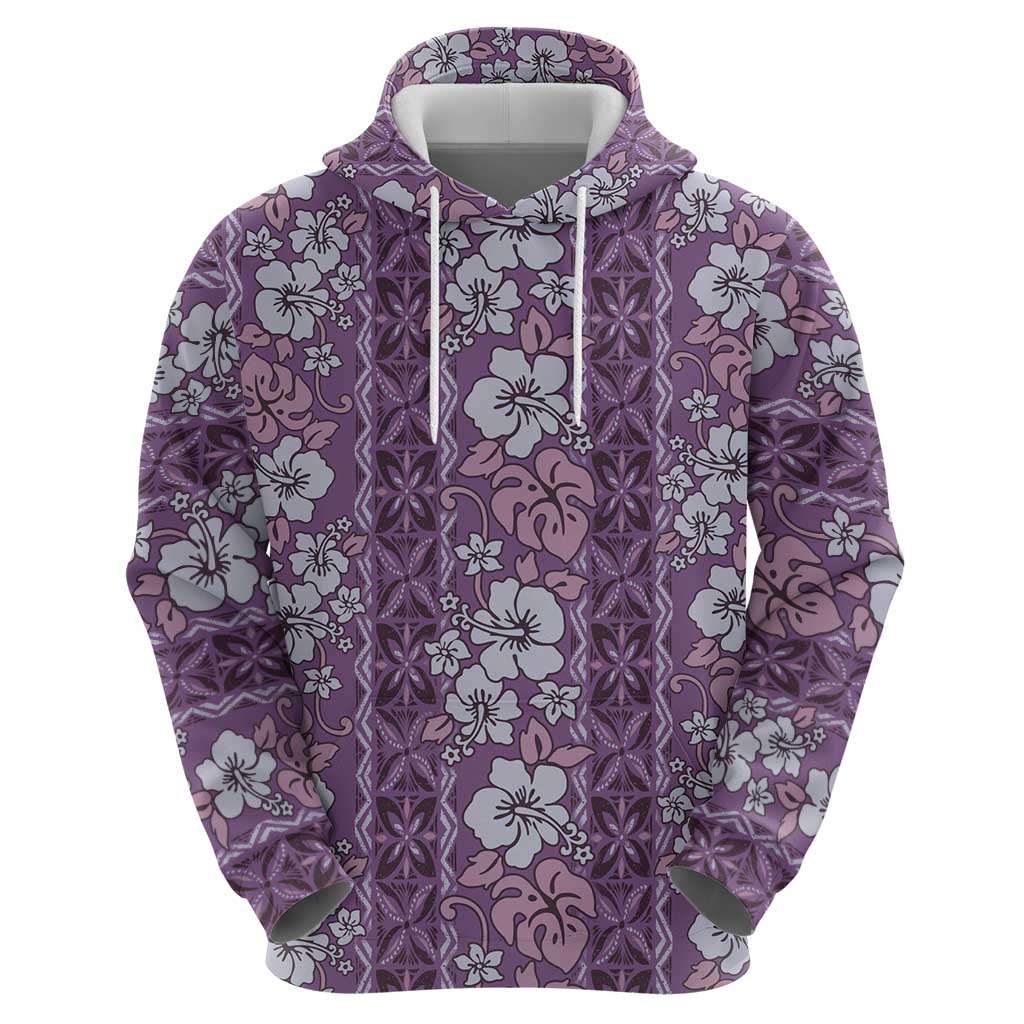 Hawaii Vintage Violet Hibiscus Tapa Pattern Zip Hoodie