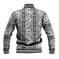 Hawaii Vintage Gray Hibiscus Tapa Pattern Baseball Jacket