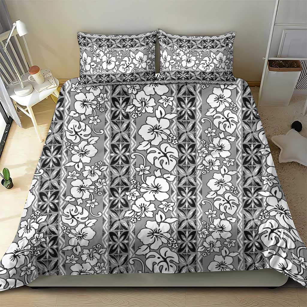 Hawaii Vintage Gray Hibiscus Tapa Pattern Bedding Set