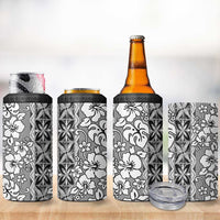 Hawaii Vintage Gray Hibiscus Tapa Pattern 4 in 1 Can Cooler Tumbler