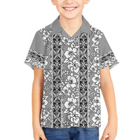 Hawaii Vintage Gray Hibiscus Tapa Pattern Family Matching Puletasi and Hawaiian Shirt