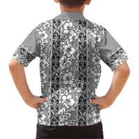 Hawaii Vintage Gray Hibiscus Tapa Pattern Family Matching Short Sleeve Bodycon Dress and Hawaiian Shirt