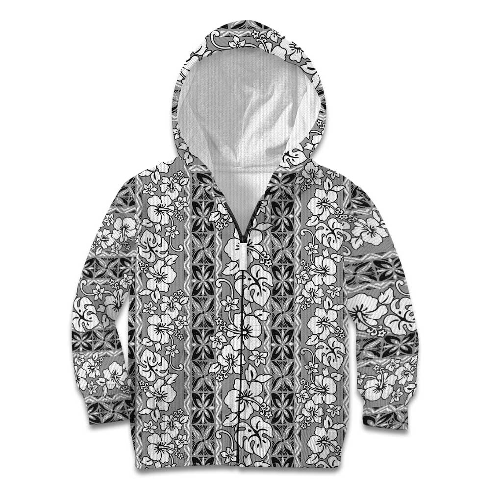 Hawaii Vintage Gray Hibiscus Tapa Pattern Kid Hoodie