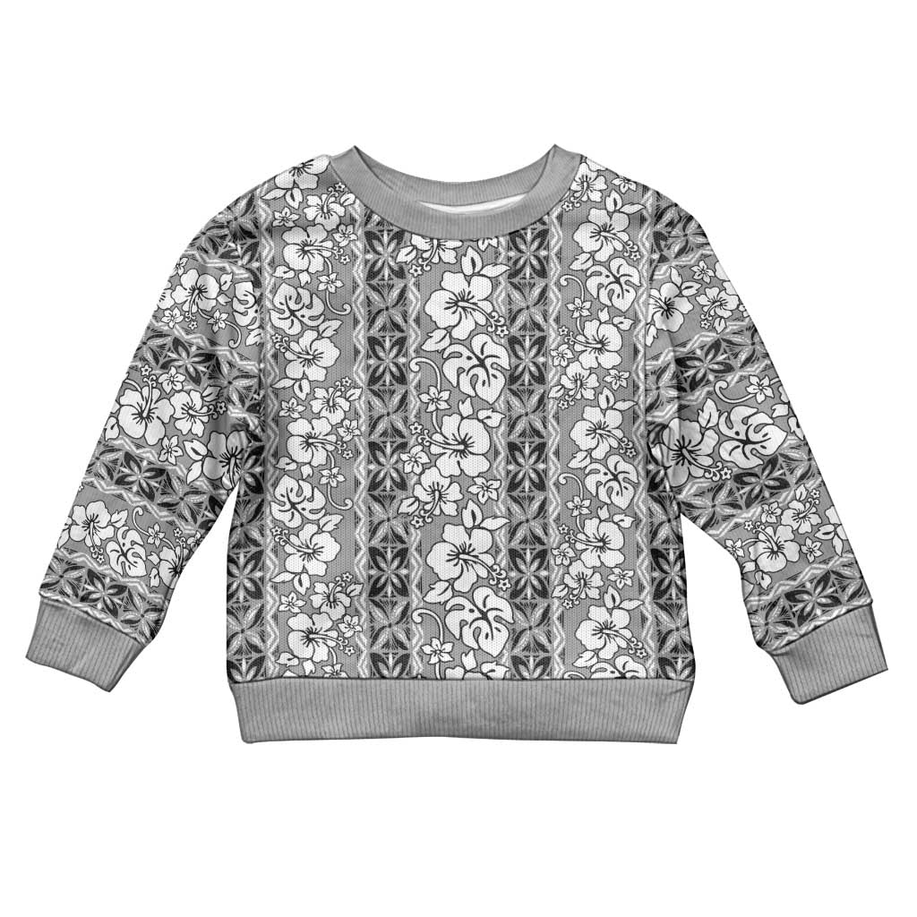 Hawaii Vintage Gray Hibiscus Tapa Pattern Kid Ugly Christmas Sweater