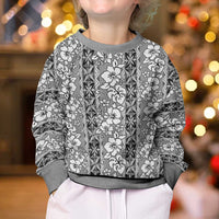 Hawaii Vintage Gray Hibiscus Tapa Pattern Kid Ugly Christmas Sweater
