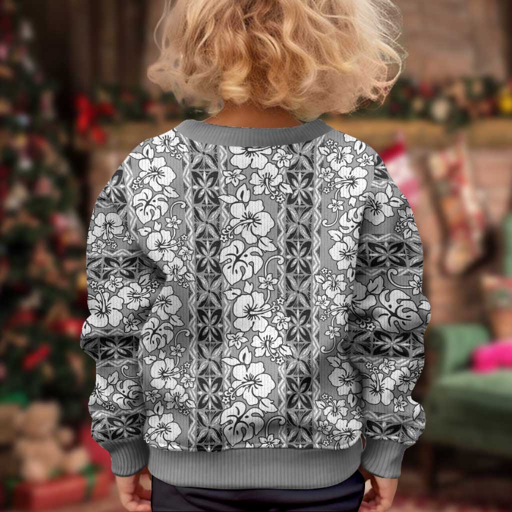 Hawaii Vintage Gray Hibiscus Tapa Pattern Kid Ugly Christmas Sweater