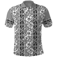 Hawaii Vintage Gray Hibiscus Tapa Pattern Polo Shirt