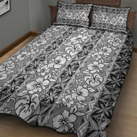 Hawaii Vintage Gray Hibiscus Tapa Pattern Quilt Bed Set