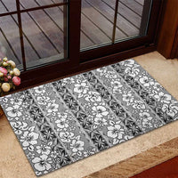 Hawaii Vintage Gray Hibiscus Tapa Pattern Rubber Doormat