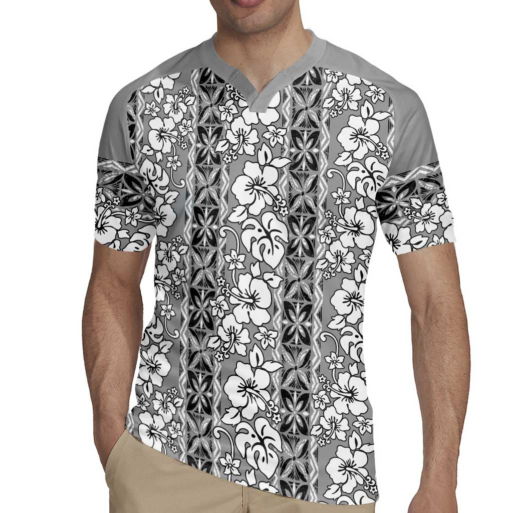 Hawaii Vintage Gray Hibiscus Tapa Pattern Rugby Jersey