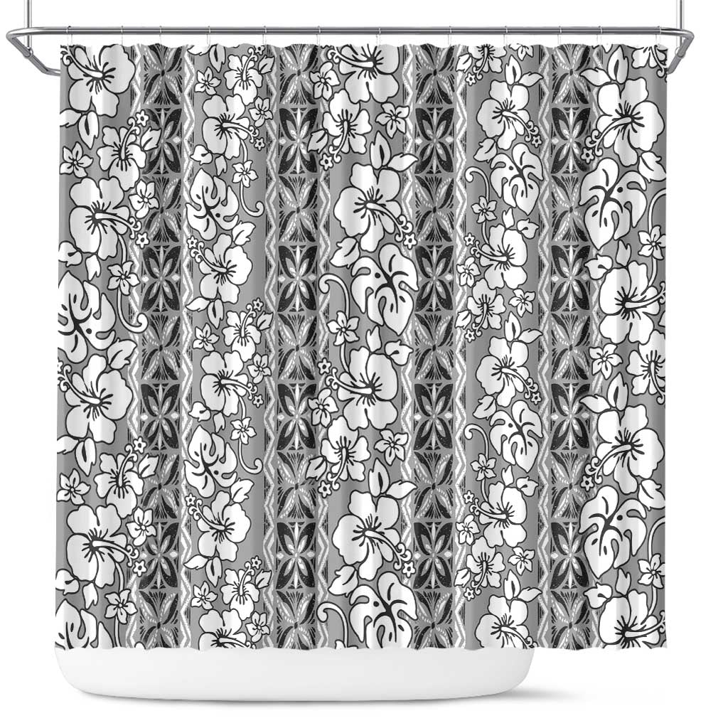Hawaii Vintage Gray Hibiscus Tapa Pattern Shower Curtain LT05 Gray - Polynesian Pride