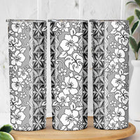 Hawaii Vintage Gray Hibiscus Tapa Pattern Skinny Tumbler