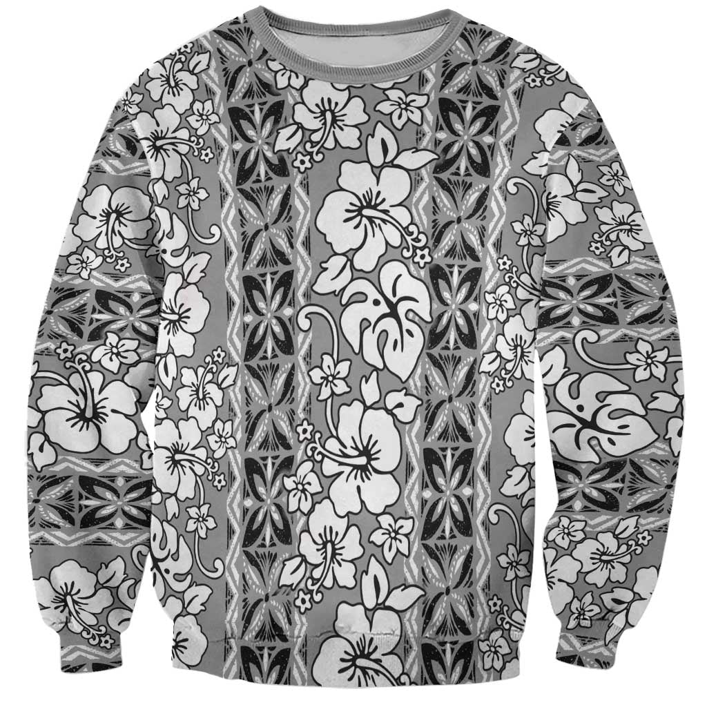 Hawaii Vintage Gray Hibiscus Tapa Pattern Sweatshirt