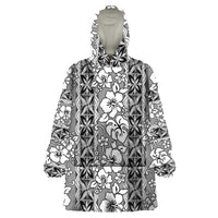 Hawaii Vintage Gray Hibiscus Tapa Pattern Wearable Blanket Hoodie