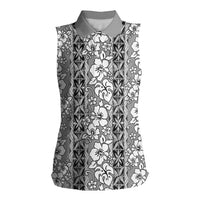 Hawaii Vintage Gray Hibiscus Tapa Pattern Women Sleeveless Polo Shirt