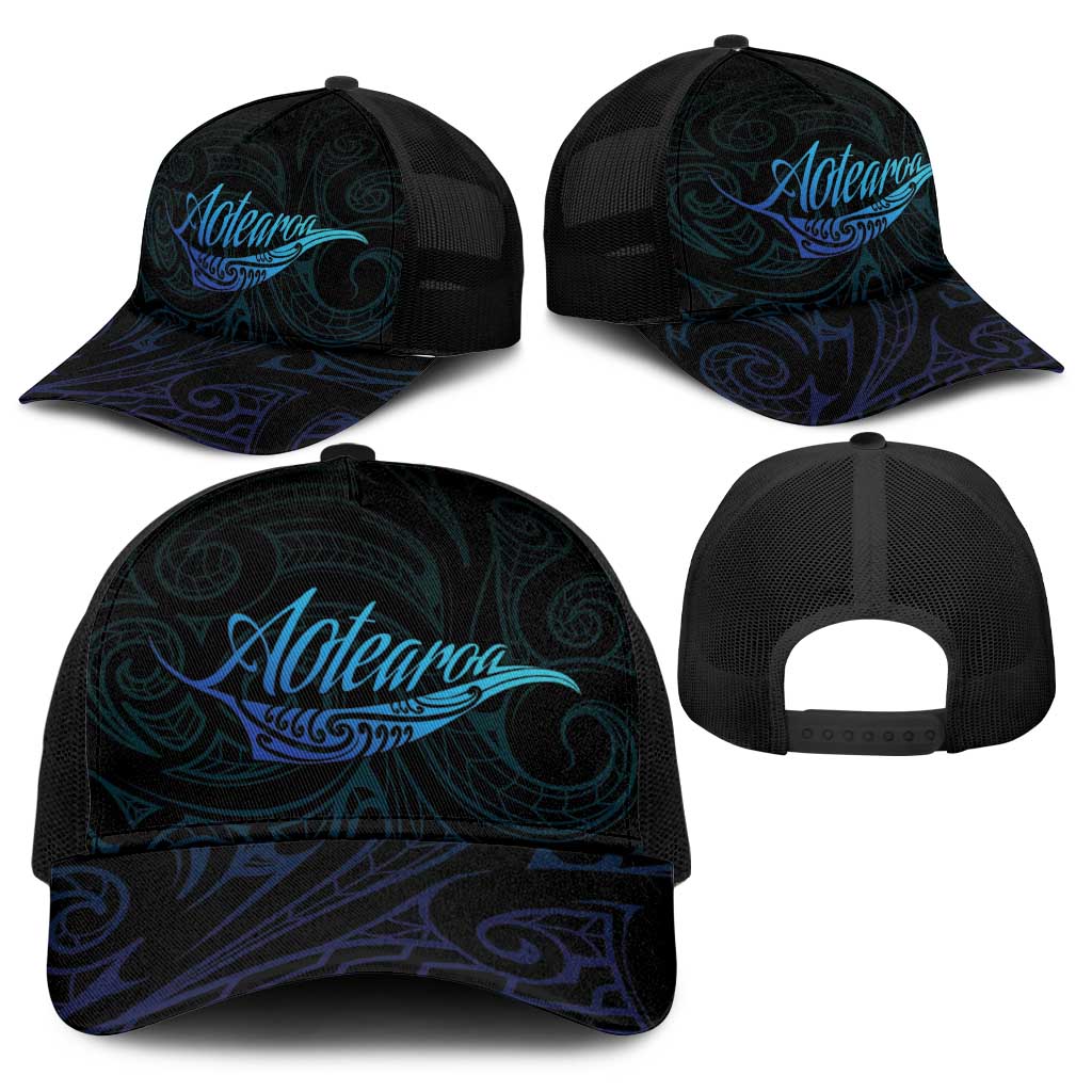 Aotearoa New Zealand Baseball Net Cap Koru Fern Blue Gradient - Polynesian Pride