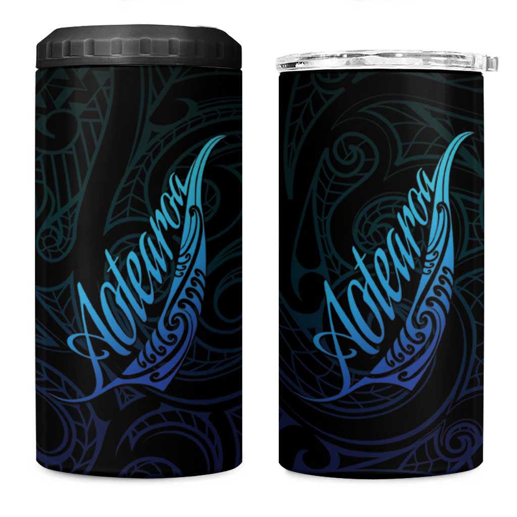 Aotearoa New Zealand 4 in 1 Can Cooler Tumbler Koru Fern Blue Gradient