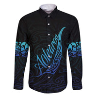 Aotearoa New Zealand Family Matching Off Shoulder Short Dress and Hawaiian Shirt Koru Fern Blue Gradient