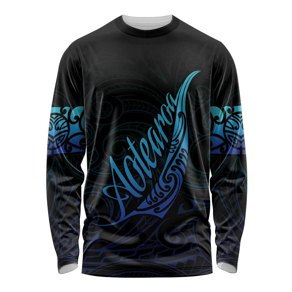 Aotearoa New Zealand Long Sleeve Shirt Koru Fern Blue Gradient LT05 Unisex Blue - Polynesian Pride