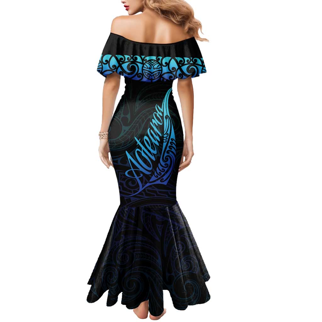 Aotearoa New Zealand Mermaid Dress Koru Fern Blue Gradient